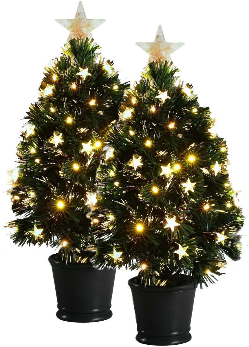 Luca Lighting Fiber Optic kunstboom - 2x - H60 cm - met verlichting - led sterren - 60 cm - kunst kerstboom