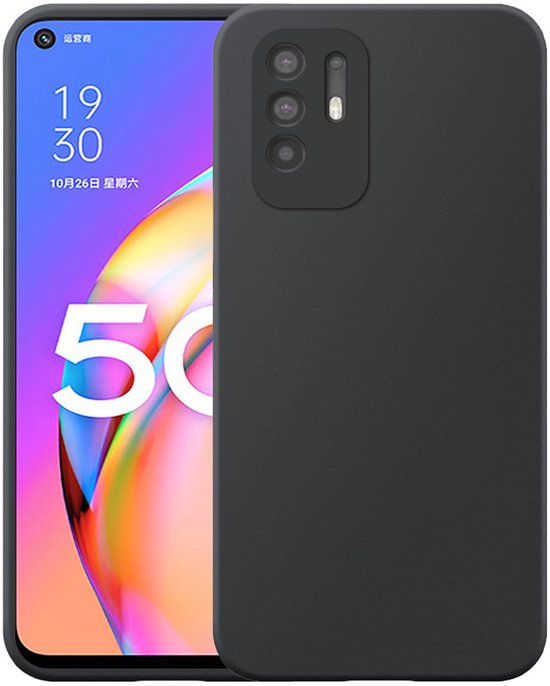 Zwarte flexibele siliconen TPU hoesje voor Oppo A94 5G, naast een smartphone die 5G weergeeft.