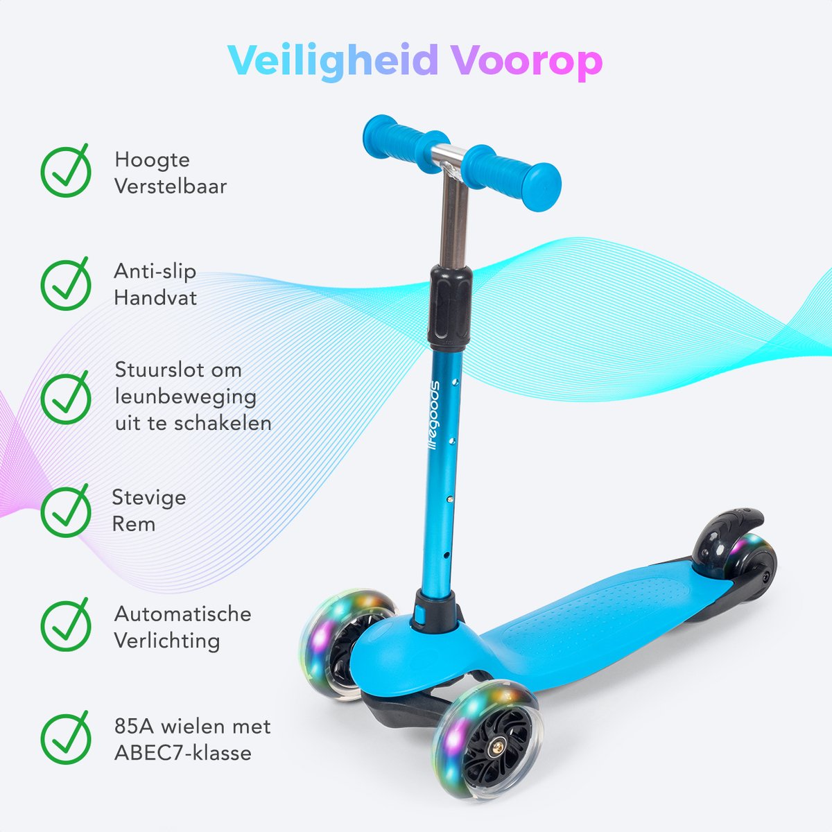 LifeGoods Kinderstep - Step 2-5 Jaar - 3 Lichtgevende LED Wielen - Hoogte Verstelbaar - Jongens/Meisjes - Blauw — afbeelding 2