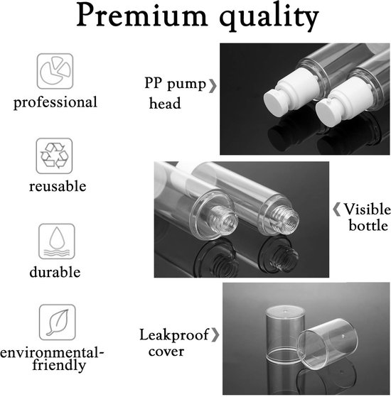6-delige airless pompflacon - Navulbare lege transparante reislotionpomp/airless drukpompflacon voor foundation, serum en lotion (30 ml) van Merkloos — afbeelding 4