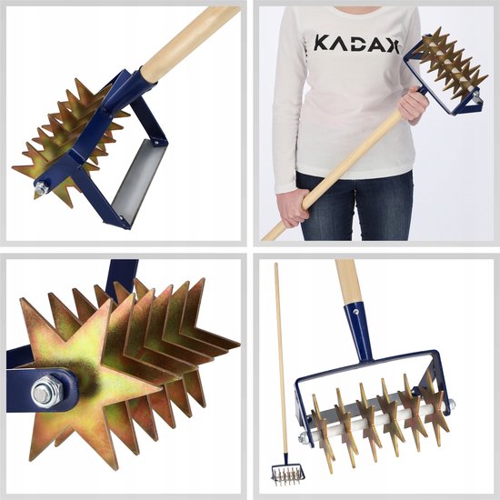 KADAX Sterfrees met wiedemes met houten steel, cultivator, tuinfrees, rolcultivator, kruimelaar voor het losmaken van de grond, bebouwer, rolhak (met 6 sterren, houten steel) van Merkloos	 — afbeelding 3