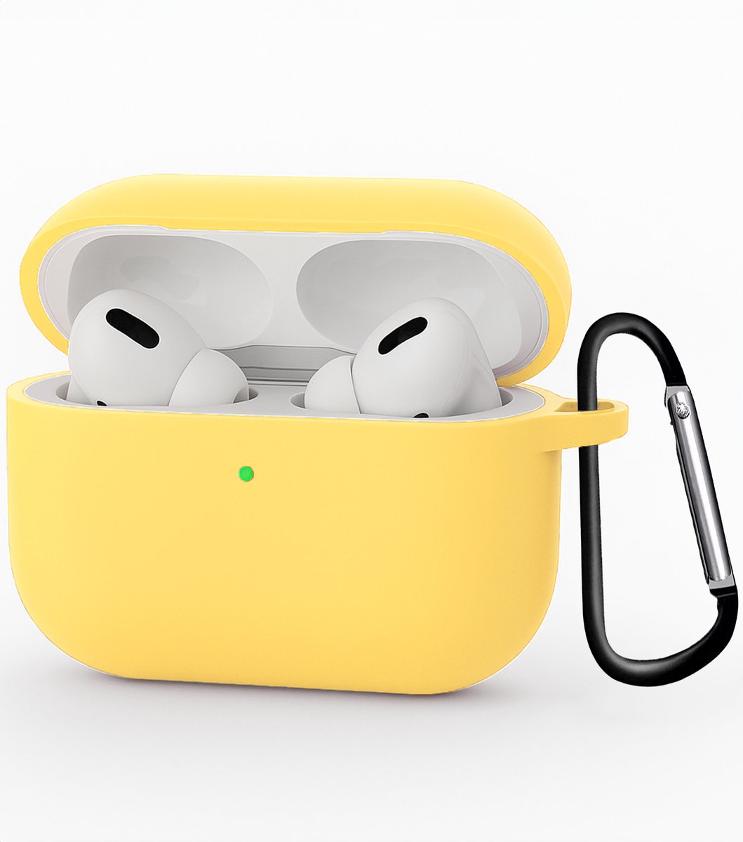 Hoesje - Geschikt voor Apple Airpods Pro 3 - met Clip - Siliconen Hoes - Silicone Case Cover - Geel