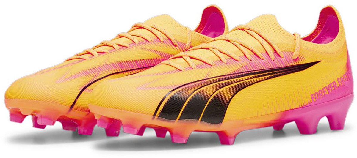 Puma Ultra Ultimate FG/AG voetbalschoenen in oranje met roze accenten, maat EU 46 1/2, lichtgewicht en ontworpen voor snel...