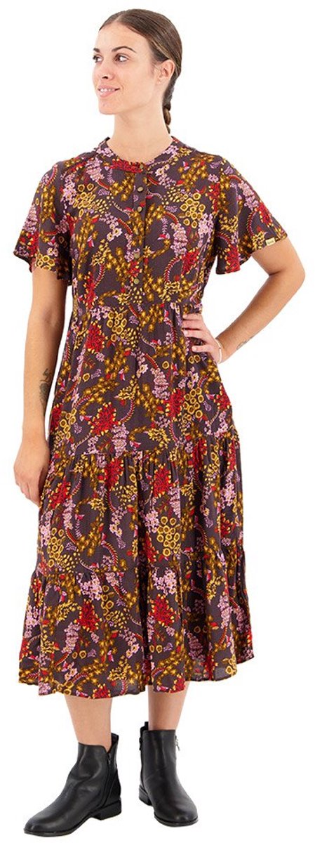 Superdry Printed Tiered Midi-jurk Met Korte Mouwen Bruin XS Vrouw