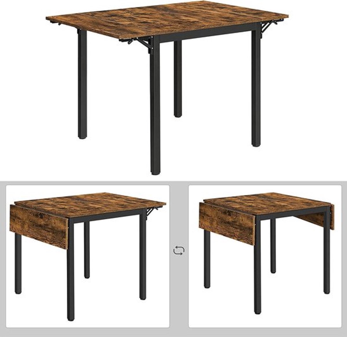 Inklapbare eettafel - keukentafel voor 2-4 personen, voor kleine ruimtes, vintage bruin-zwart