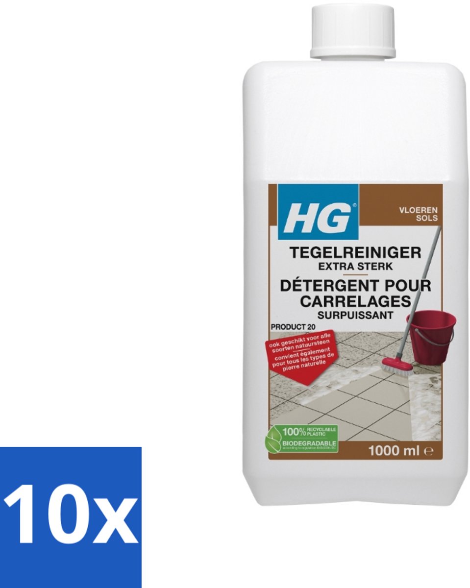 10 x HG Tegelreiniger Extra Sterk 1 liter - Tegelreiniger - Natuursteen Reinigen - Vetvlekken Verwijderen - Kalk Verwijderen - Vloer Reinigen
