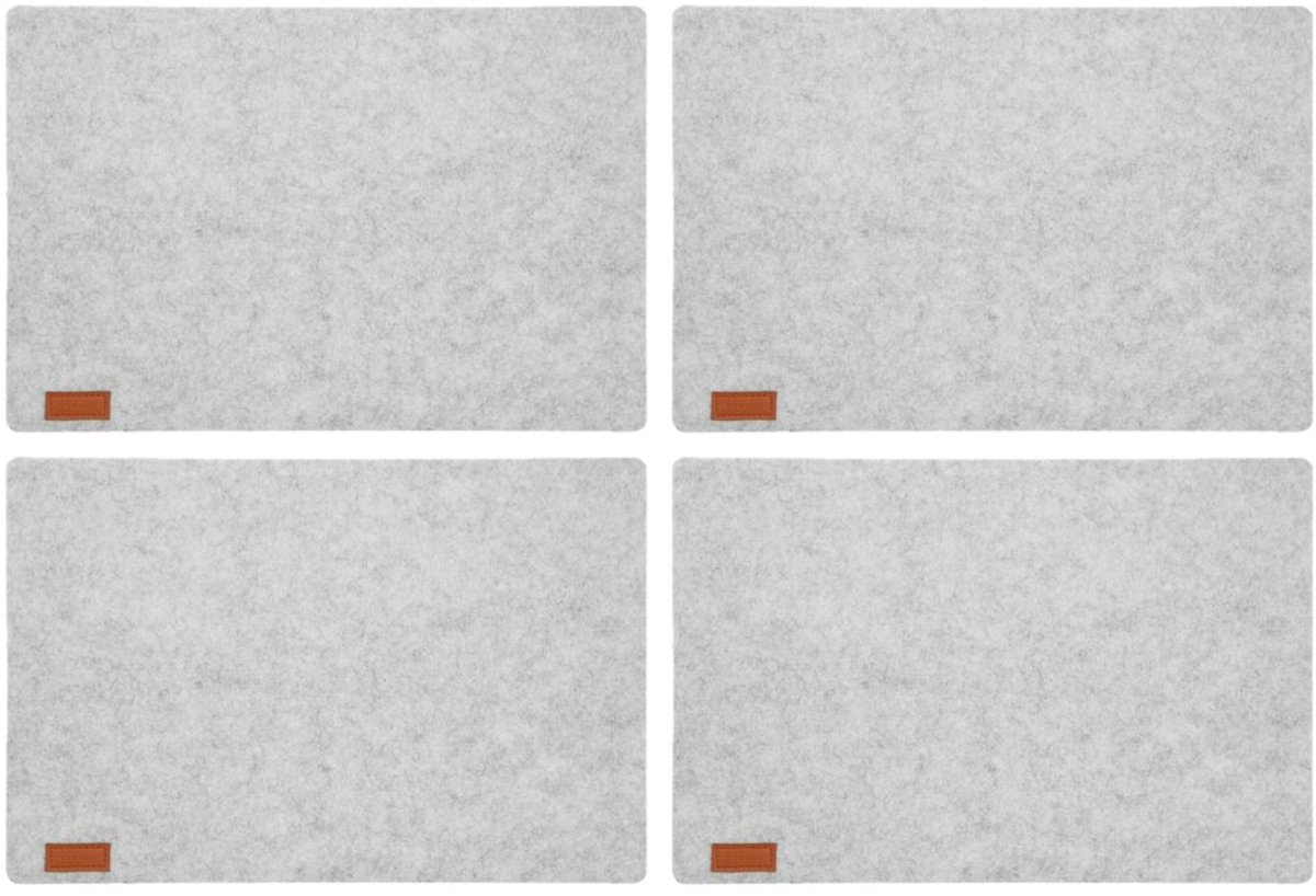 Cepewa Tafel placemats - 4x stuks - vilt - lichtgrijs - 30 x 45 cm - met ronde hoeken - Diner - ontbijt