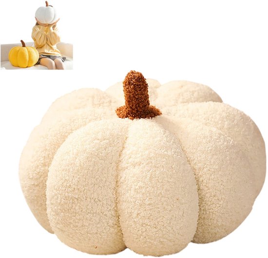 1 stuk - Pompoenkussen - Creatief bankkussen - Zacht pluchen speelgoed voor thuis - Halloween pompoenkussendecoratie - Pompoenkussen - Halloween pompoen bankkussen - Zacht Halloween pompoen decoratief cadeau - Wit