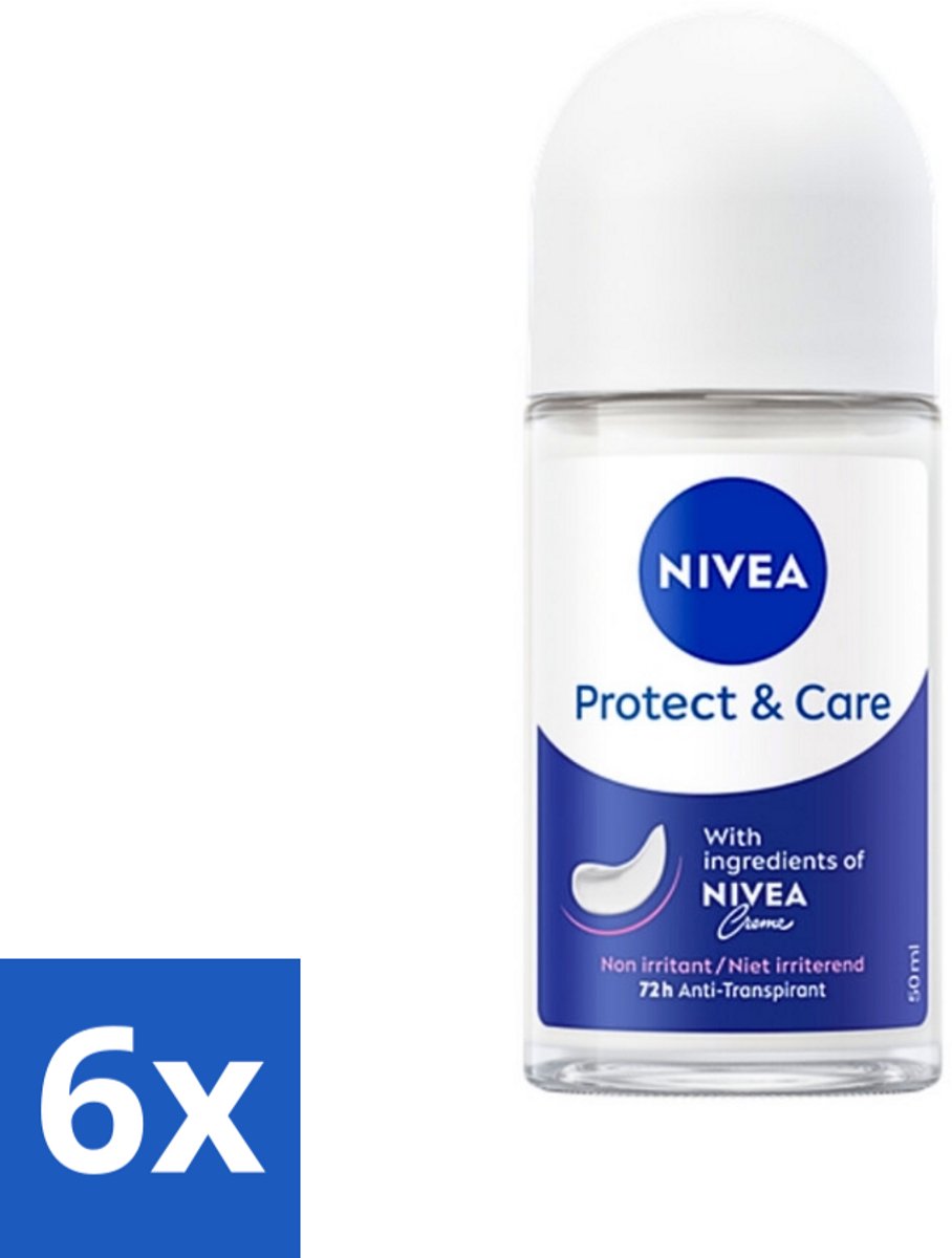 6 x Nivea - Deodorant - Roller - Protect & Care - 48 Uur Lang Werkend - 50 ml - NIVEA Deodorant Roller - 48 Uur Bescherming - Anti-transpirant - Verzorgende Deodorant - Alcoholvrij Deodorant