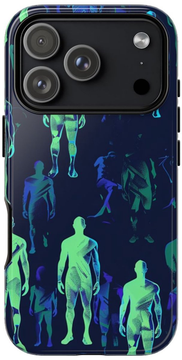 Blauw-Groene Neon Figurenpatroon – Telefoonhoesje Geschikt voor iPhone 17 Pro