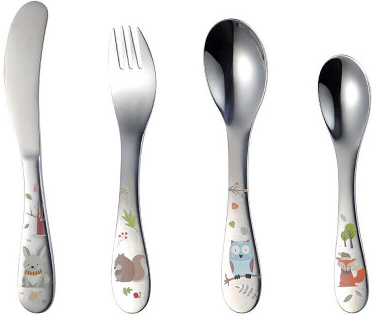 Image of 4-delige kinderserviesset met cartoonpatroongravures, schattige lepel- en vorkset