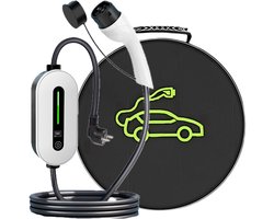Mobiele Thuislader Type 2 vanaf stopcontact – 5 meter – 3,7 kW 16A – IP66 Waterdicht – Instelbare laadstroom – Schuko – Inclusief tas