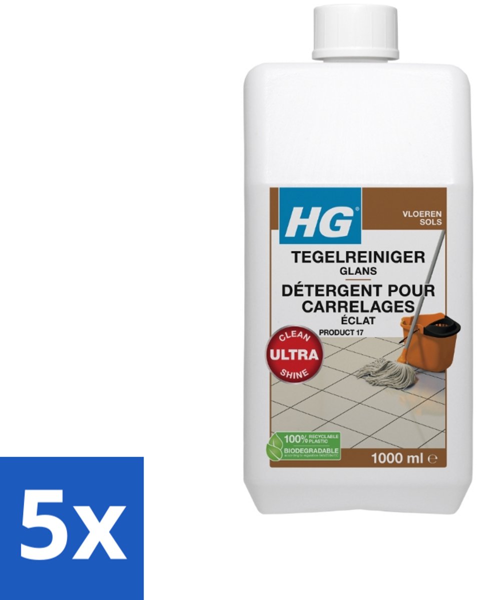 5 x HG Tegelreiniger Glans 1 liter - Tegelreiniger - Glans Herstellen - Biologisch Afbreekbaar - Vloer Reinigen - Tegel Reinigen