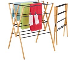 Wasrek inklapbaar - 93 x 70 x 62 cm - staand - bamboe - zwart
