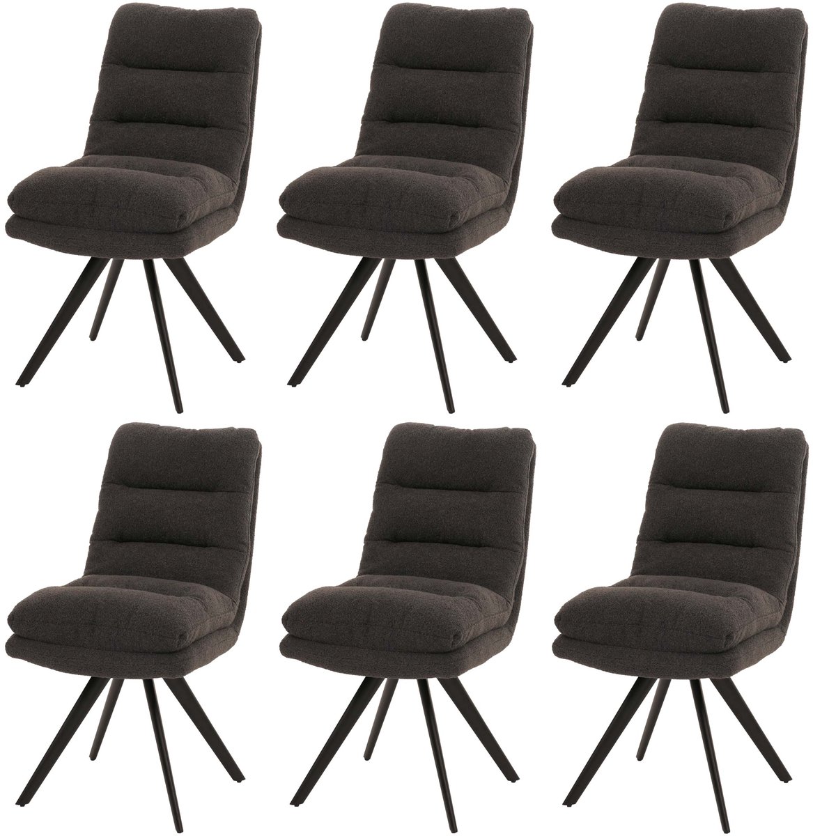 MCW Set van 6 eetkamerstoelen MCW-G66, keukenstoel, draaibaar, automatische positie-instelling, stof/textiel bouclé MVG ~ donkergrijs
