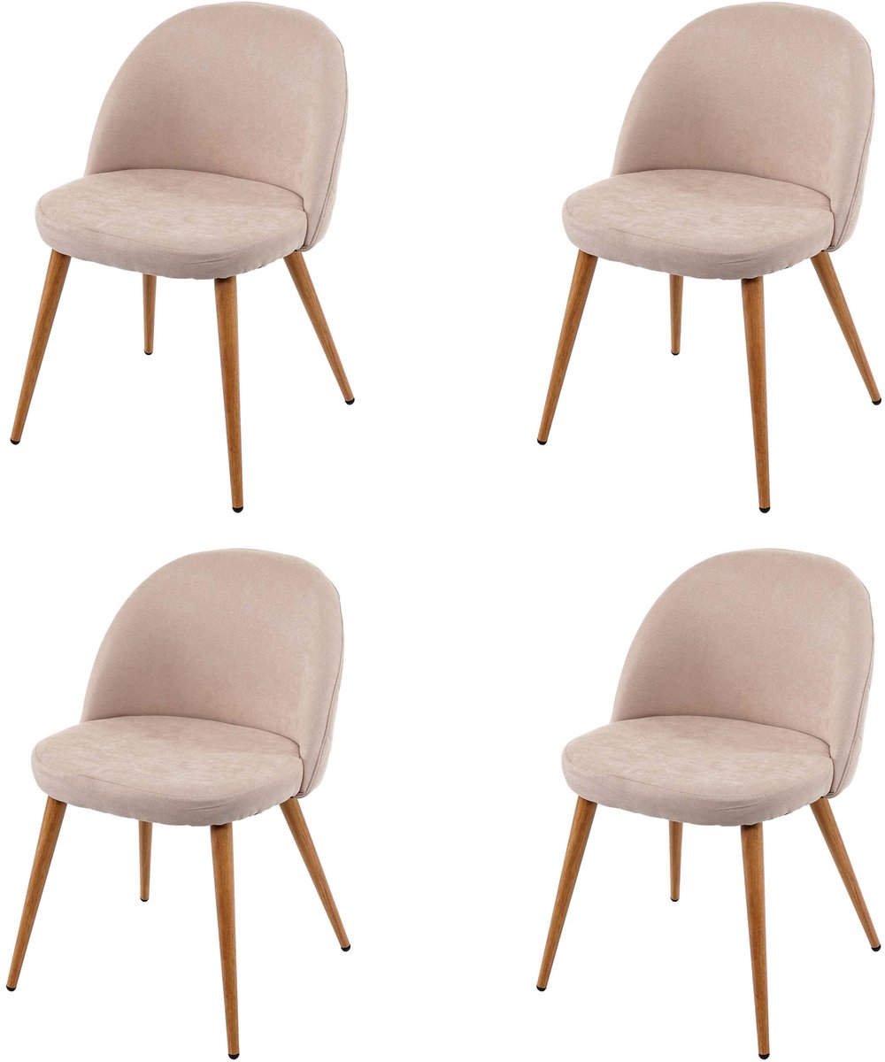 MCW Set van 4 eetkamerstoelen MCW-D53, keukenstoel, retro jaren 50 design, stof/textiel ~ beige
