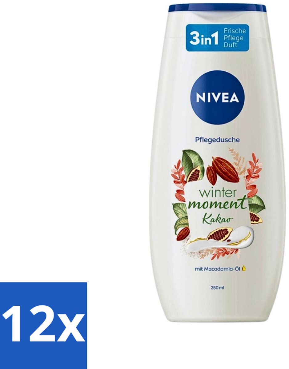 12 x Nivea - Douchegel - Winter Moment Cacao - 250 ml - Douchegel - Winter Moment - Cacao - Verzorgende Douchegel - Macadamia-olie