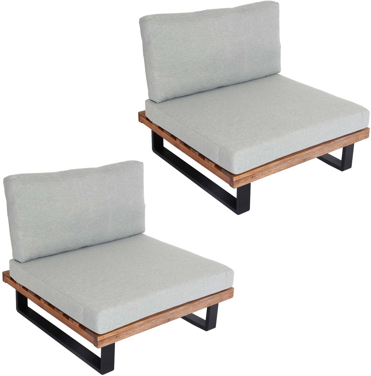 MCW Set van 2 loungestoelen MCW-H54, tuinstoelen, spinnend poly acacia hout FSC-gecertificeerd aluminium ~ lichtbruin, kussen lichtgrijs