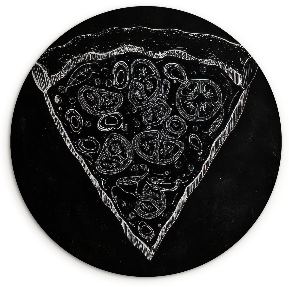 WallCircle Wandcirkel 90x90 cm - Muurcirkel Pizzapunt - Toppings - Krijttekening - Muurdecoratie woonkamer - Wanddecoratie slaapkamer - Kamer decoratie accessoires - Ronde schilderijen