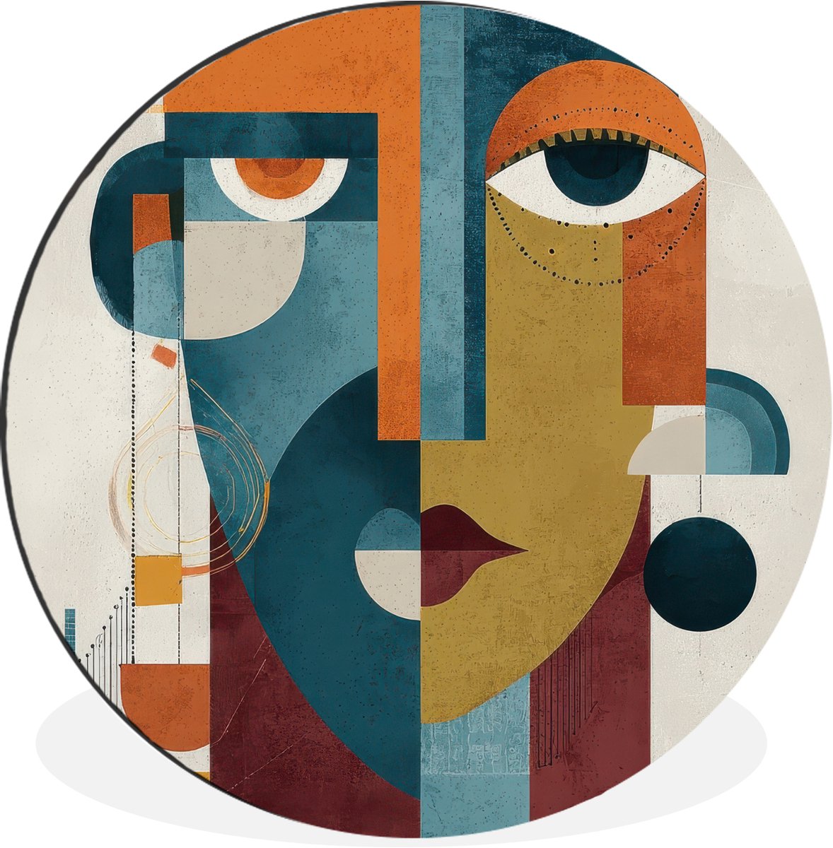 WallCircle Wandcirkel - Muurcirkel - Geometrisch - Strakke vormen - Kleurrijk - Aluminium - Dibond - 60x60 cm - Binnen en Buiten Geometrisch - Vormen - Gezicht