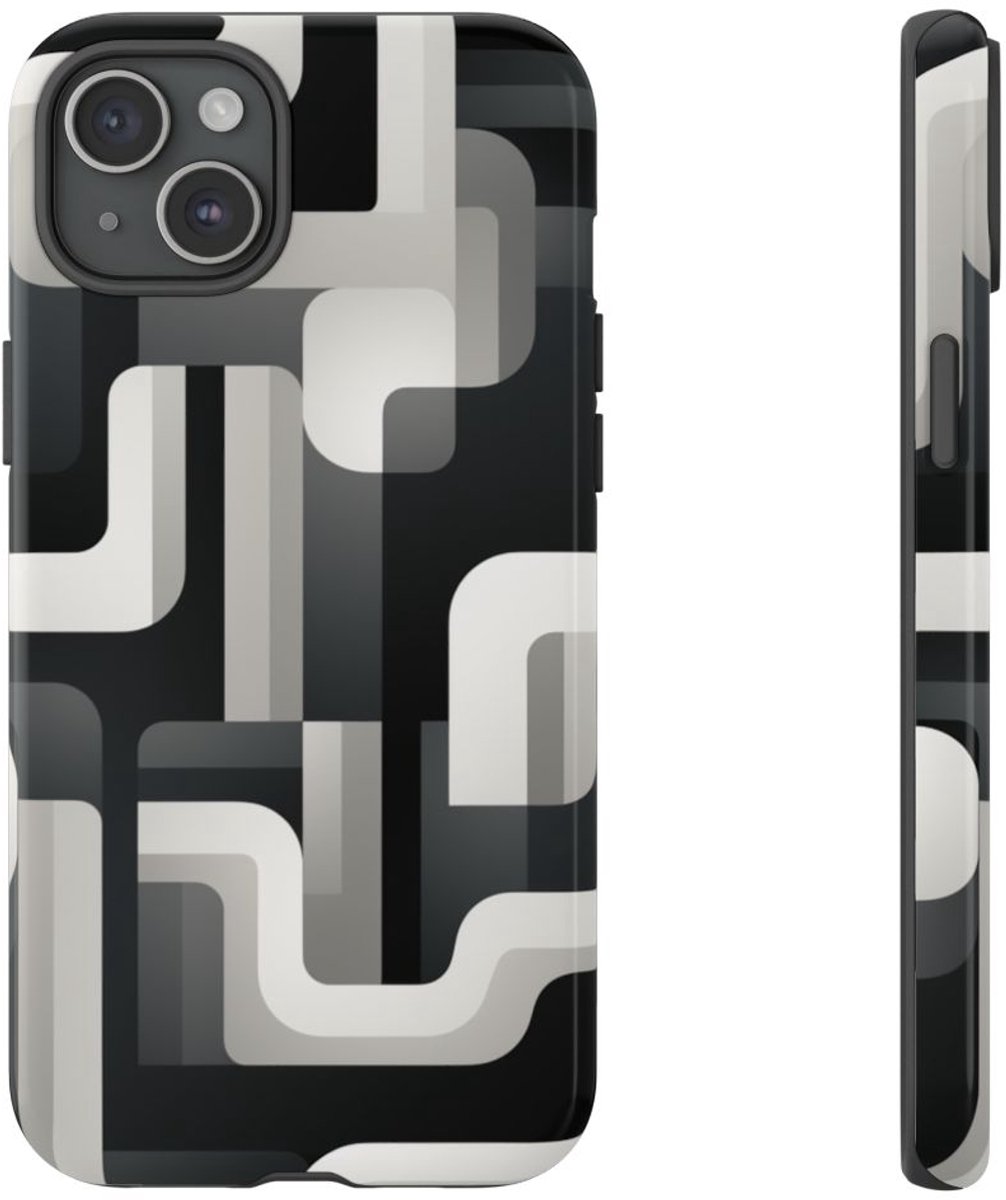Stoer Zwart-Wit Geometrisch Patroon – Telefoonhoesje Geschikt voor iPhone 15 Plus