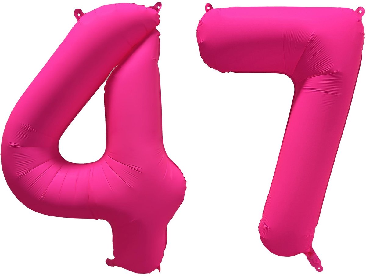 Folieballon 47 jaar - Neon Roze - 86 cm