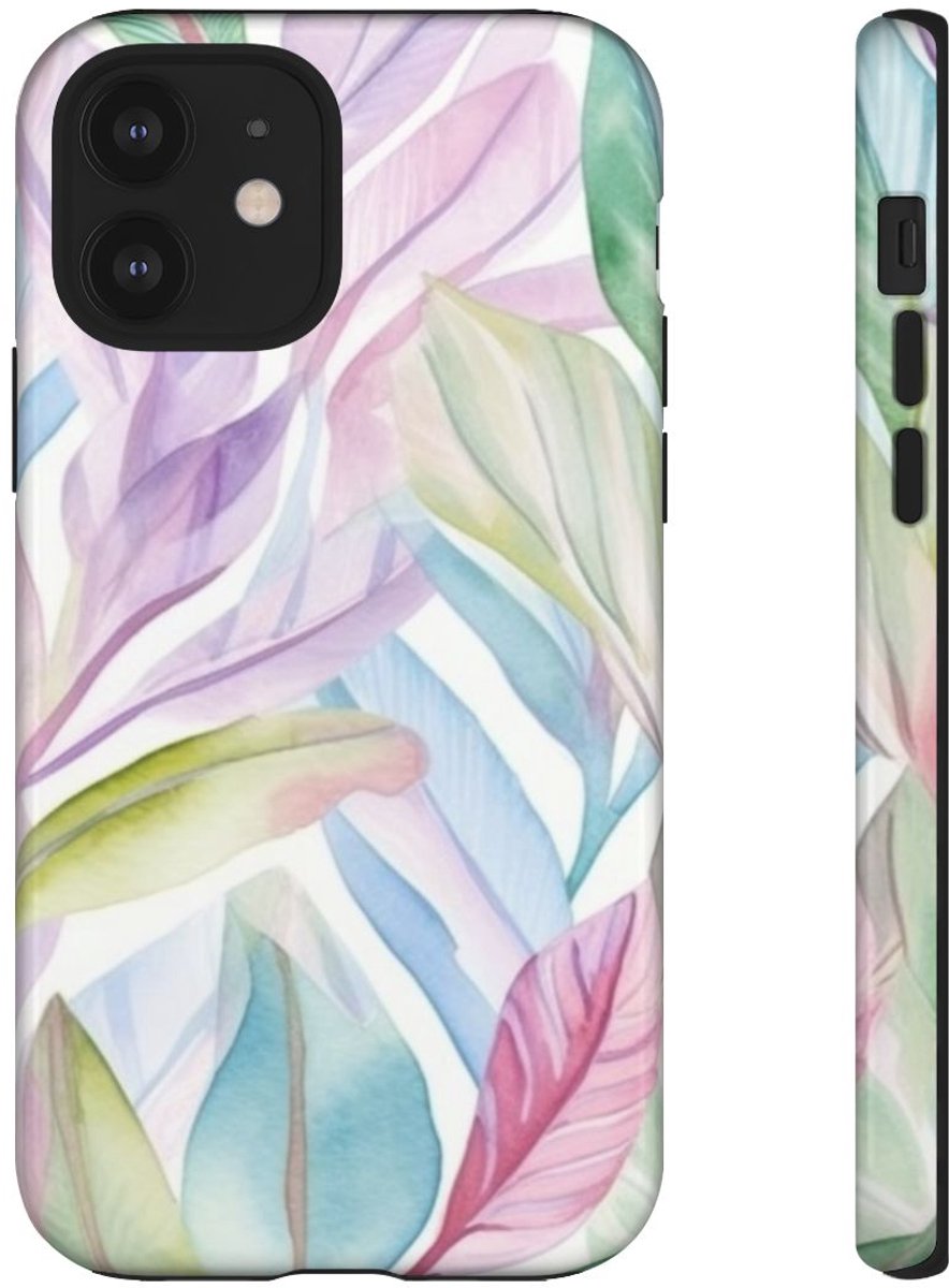 Aquarel Pastelbladeren Patroon – Telefoonhoesje Geschikt voor iPhone 12