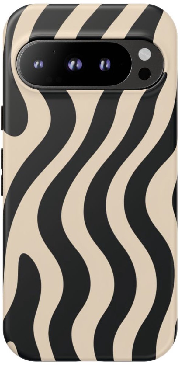 Zwart-Beige Abstracte Golvende Lijnen – Telefoonhoesje Geschikt voor Google Pixel 9 Pro