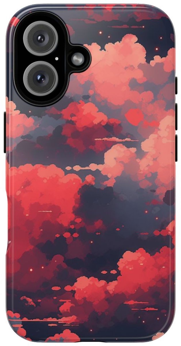 Abstracte Wolkenlucht in Rood en Roze – Telefoonhoesje Geschikt voor iPhone 16