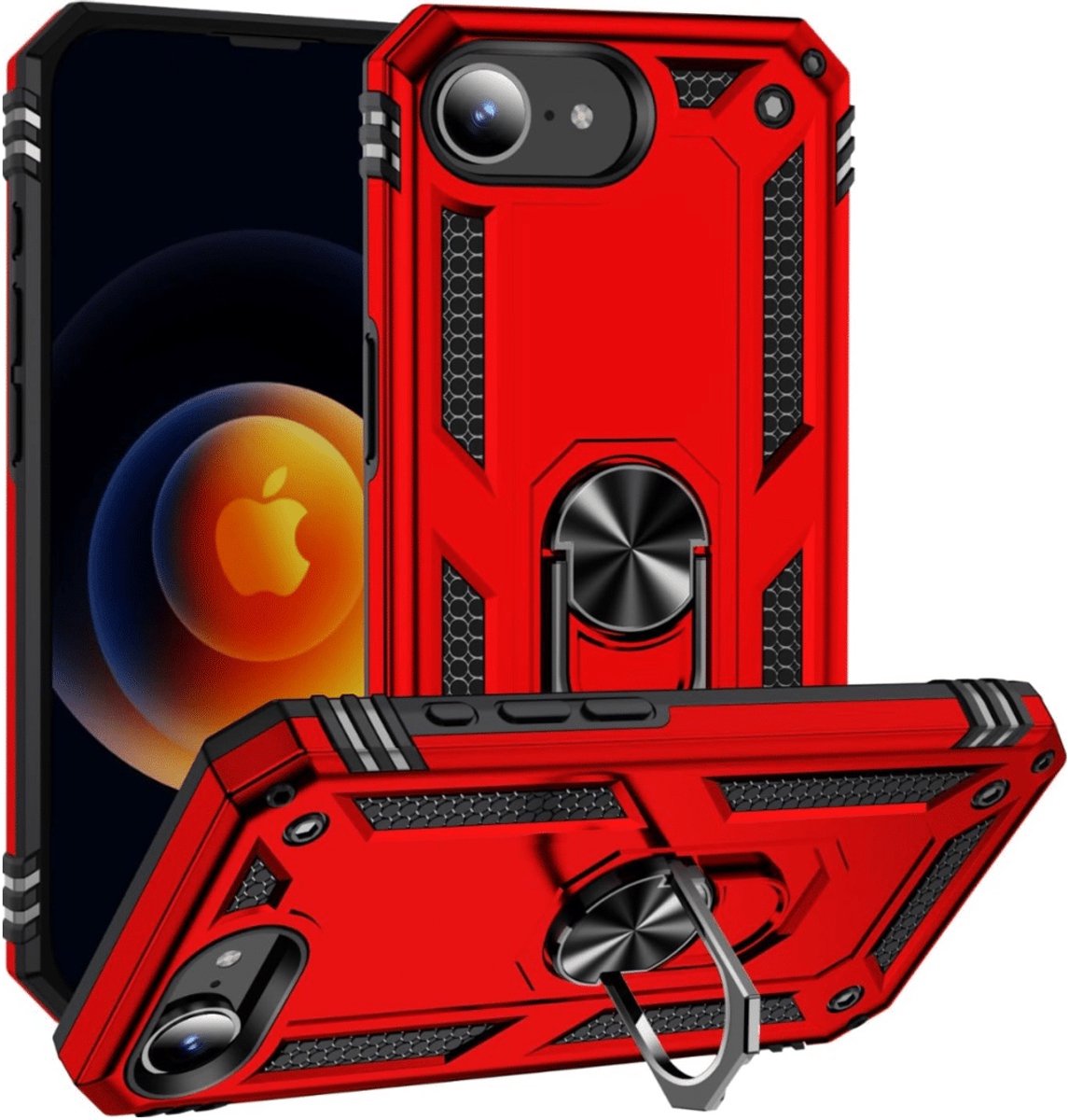 Cityhoesje - Backcover iPhone 16e-17e - Ring Armor - Rood