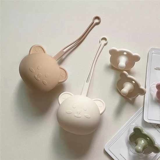 2 Stuks - Siliconen Speenhouder Groot - Poezen - Beige en Bruin - Groter Formaat 9,4 x 7,7 cm - Geschikt voor meerdere speentjes en speenkoorden van Kidamento — afbeelding 5