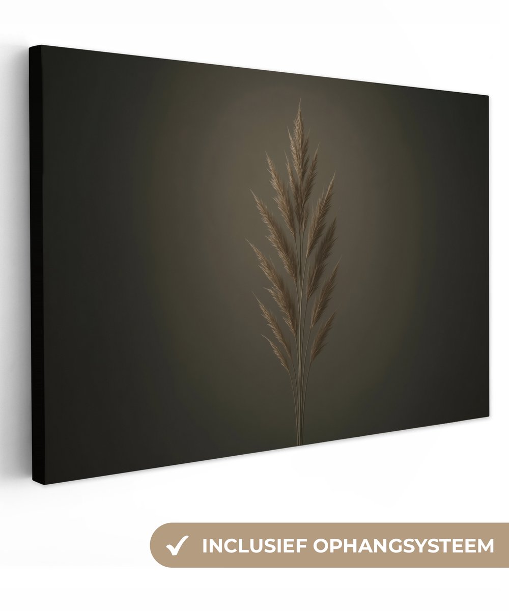 Canvas schilderij 120x80 cm - Wanddecoratie Tak - Pluimgras - Donkerbruin - Muurdecoratie