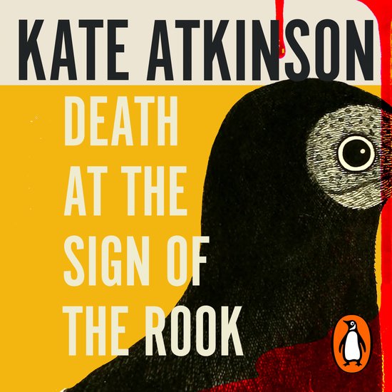 Boekomslag met de tekst "KATE ATKINSON DEATH AT THE SIGN OF THE ROOK" en een illustratie van een vogel.