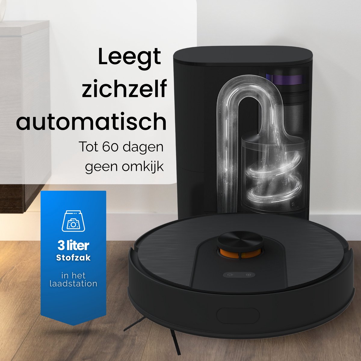 Afbeelding 2 van Chesto T2 Pro 3-in-1 Robotstofzuiger met Dweilfunctie – 5000 Pa - Geschikt voor Dierenharen - LDS navigatie - App-besturing - Inclusief Zelflegend Station