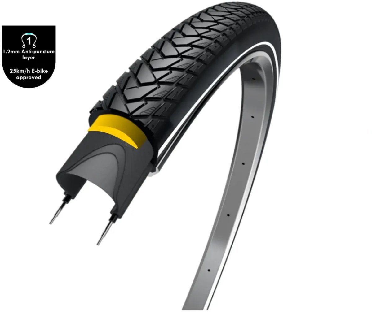 WOLFF Fietsband met anti-leklaag en reflectie - 28x1.75 - Zwart - Veilig en duurzaam