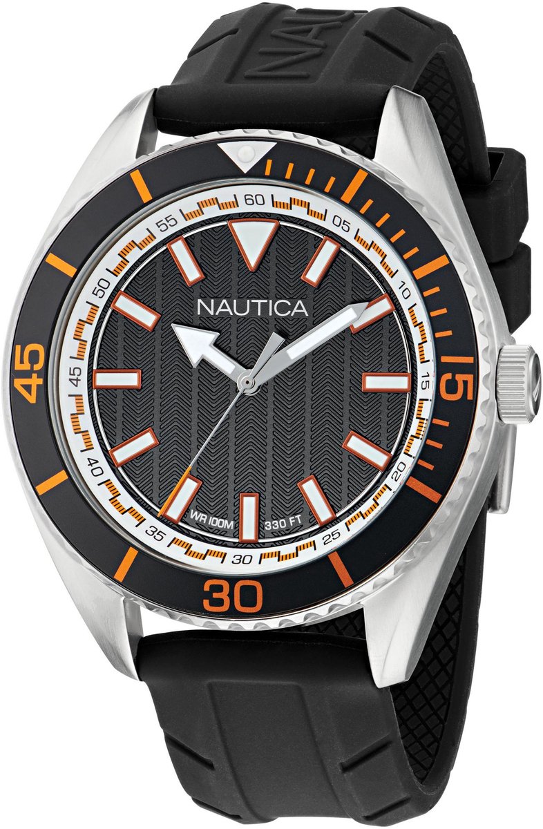 Nautica Nct Windward Quartz Analoog Horloge Zwart Material 100% Roestvrij Staal 100% Siliconaarmband 44 mm NAPWWF501, NAPWWF502