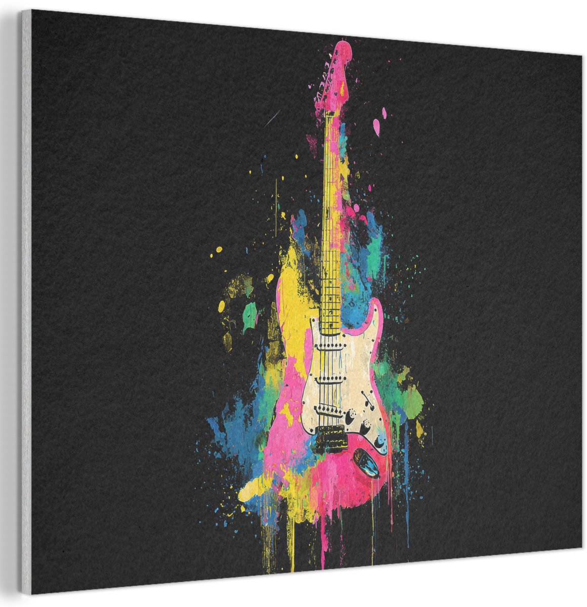 Akoestisch wandpaneel 100x70 cm - Vilt schilderij Gitaar - Kleurrijk - Verf - Akoestische panelen - Geluidsdempende wanddecoratie - Geluidsisolatie woonkamer - Muurdecoratie geluidspanelen