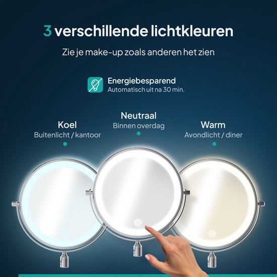 Mirlux spiegel met koel, neutraal en warm LED-licht.