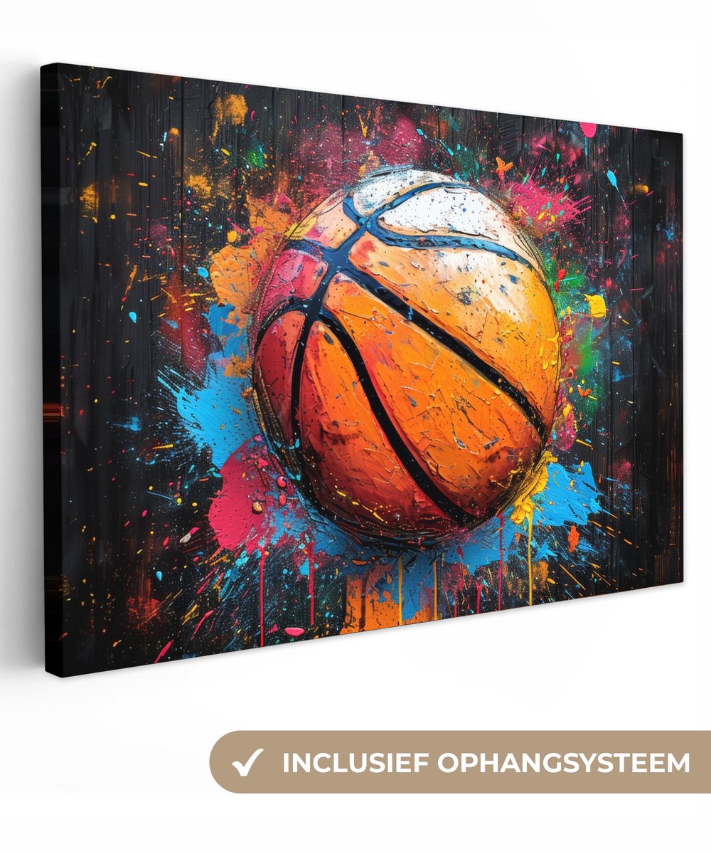Canvas Schilderij 30x20 cm - Graffiti - Basketbal - Verf - Sport - Street art - Wanddecoratie slaapkamer - Muurdecoratie woonkamer - Interieur decoratie - Schilderijen