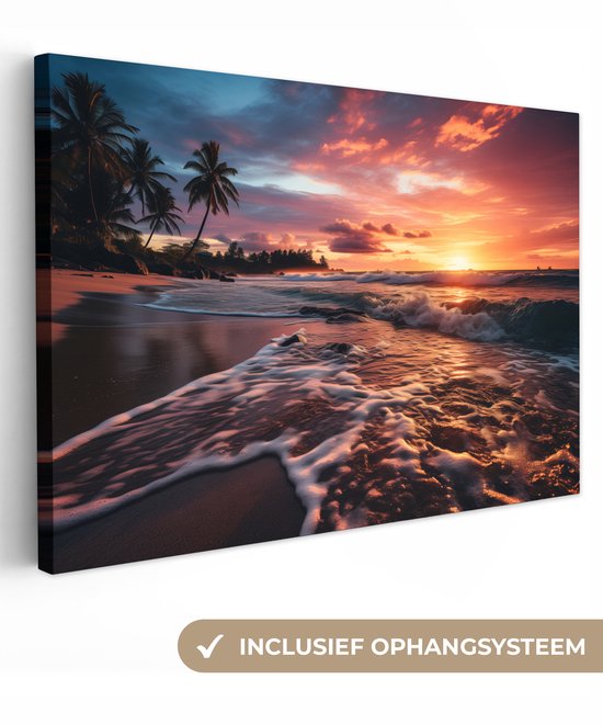 Canvas Schilderij 150x100 cm - Strand - Duinen - Helmgras - Waddenzee - Wanddecoratie woonkamer - Muurdecoratie keuken - Kamer accessoires - Woondecoratie huis