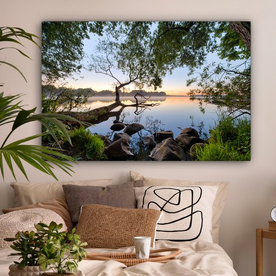 Peinture sur toile - Water - Vue à travers - Arbres - Paysage - Photo sur toile - Toile nature - Décoration murale - 120x80 cm - Canvasdoek