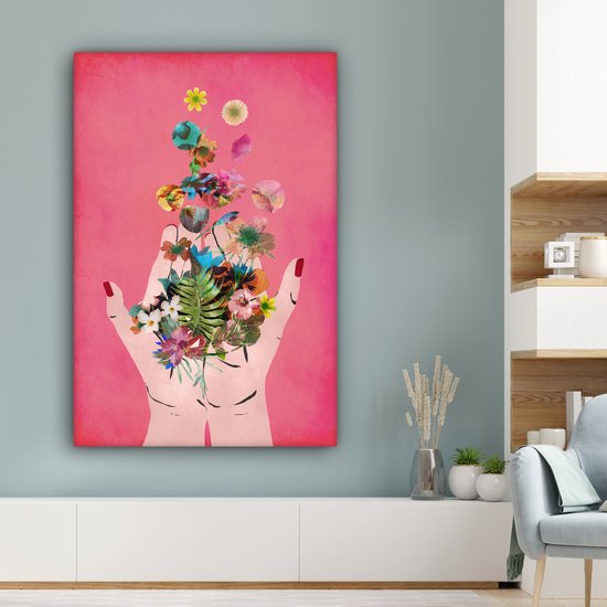 Toile Peinture Fleurs - Abstrait - Rose - Art - 80x120 cm - Décoration murale