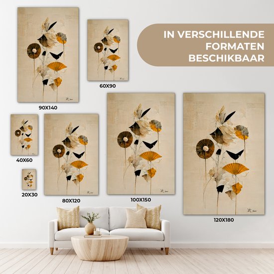 Toile Peinture Fleurs - Vintage - Plantes - Goud - 120x180 cm - Décoration murale XXL