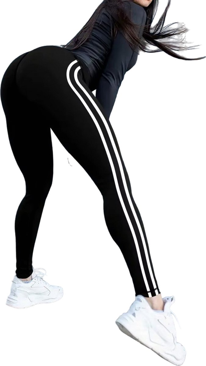 Sportbroek Dames - Legging - Sportlegging - Zwart - Streep - Maat M — afbeelding 3