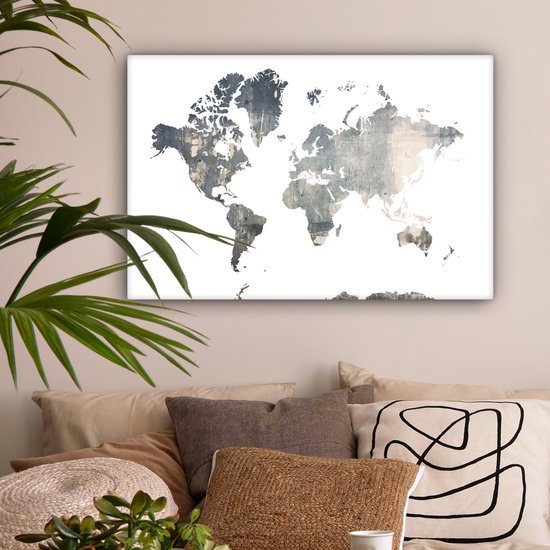 Wereldkaart du béton brut sur fond blanc 60x40 cm