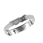 Christelijke Armband met Kruis - Roestvrij Staal - Verstelbare Armband voor Mannen & Vrouwen - For With God Nothing Will Be Impossible Luke 1:37 - Inspirerende Faith Jewelry - Zilverkleurig, Duurzaam & Stijlvol Cadeau met Geloofssymbool