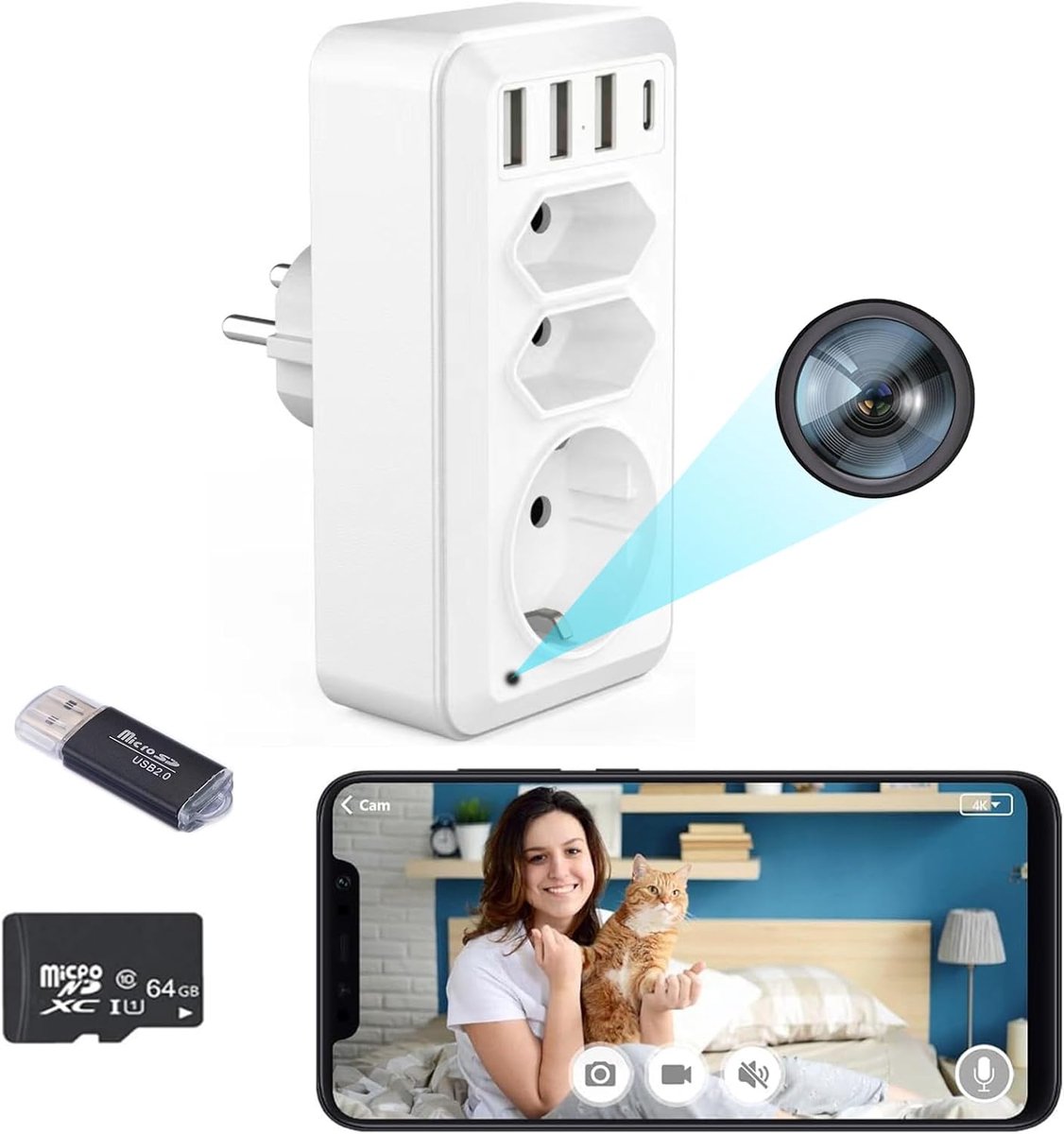 Verborgen WiFi Spionagecamera Wandlader met HD 1080P - Draadloze Nanny Camera en Bewakingscamera