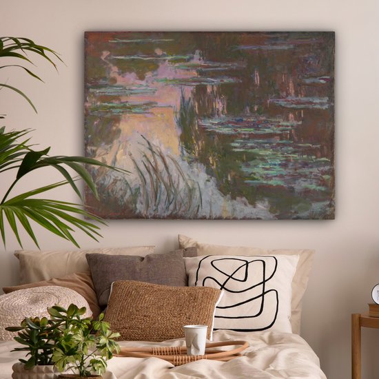 Tableau sur toile Les Nymphéas au soleil couchant - Tableau de Claude Monet - 120x90 cm - Décoration murale