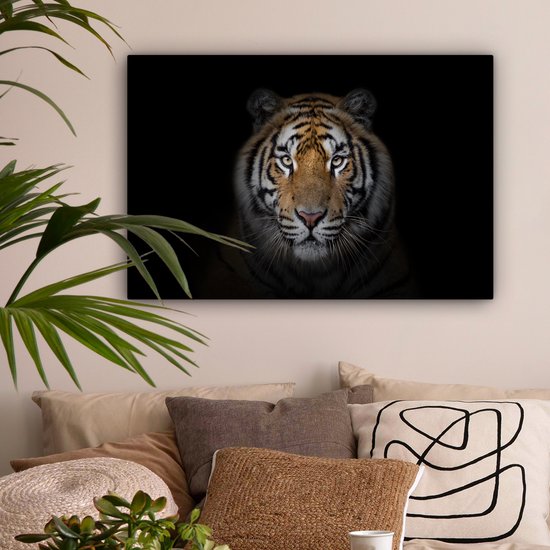 Toile - Tigre - Zwart - Animaux - Décoration murale - 90x60 cm - Peinture sur toile - Toile canvas