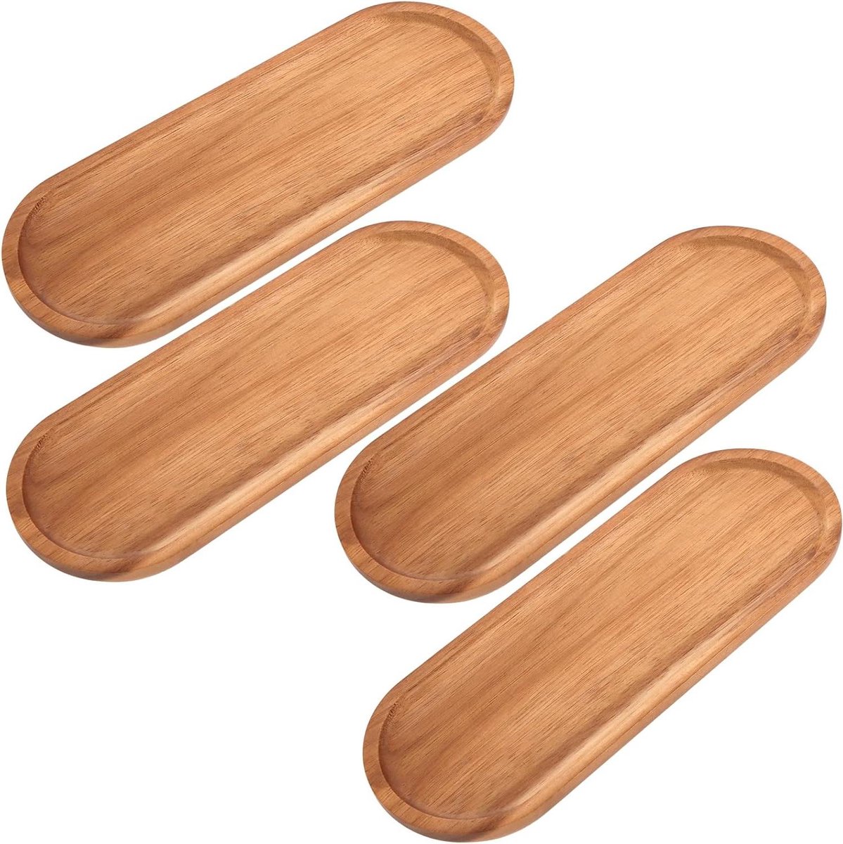Ovale houten serveringstrays - set van 4 - ideaal voor voedsel, barbecue en snacks